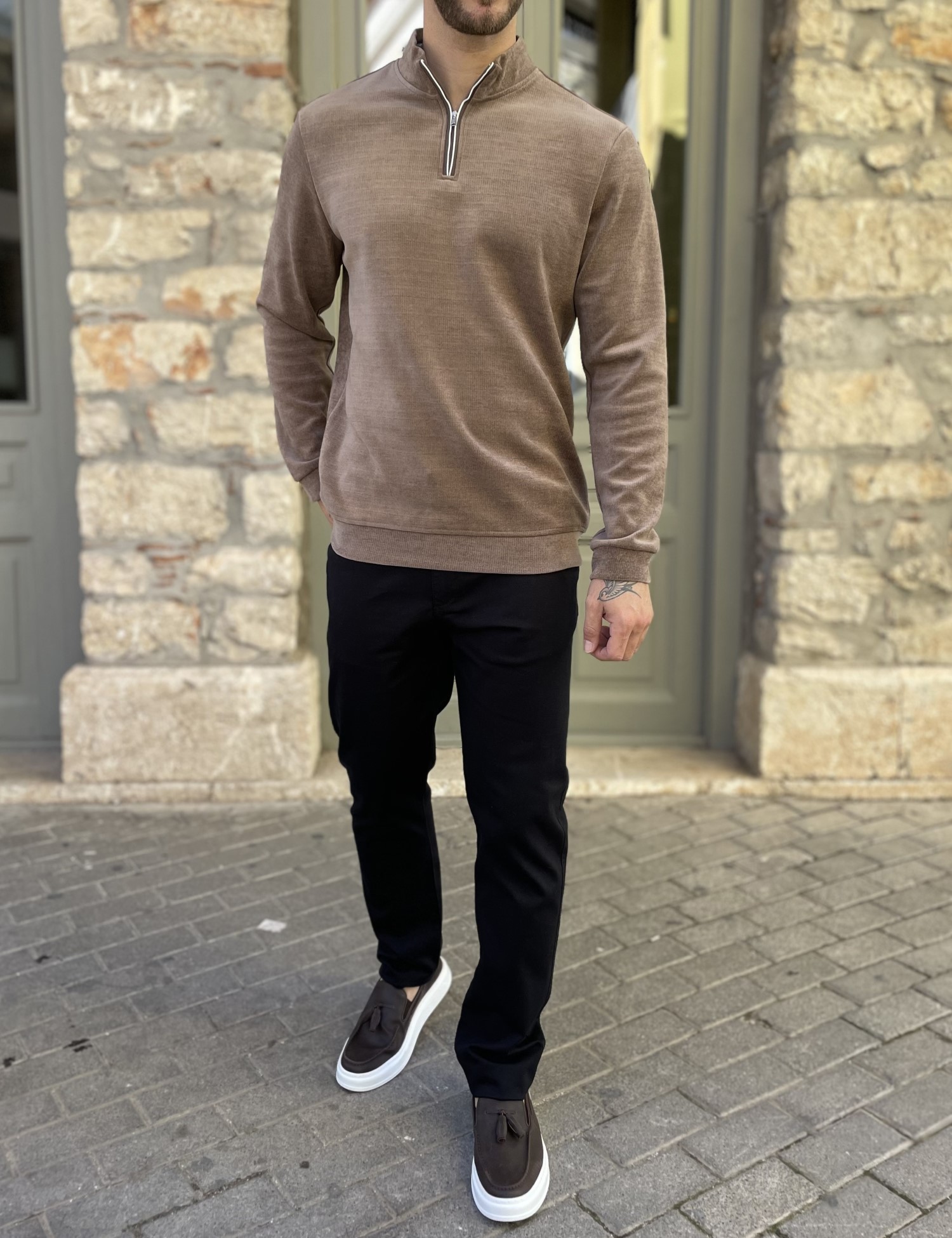 Ανδρικό πούρο πουλόβερ μονόχρωμο με γιακά και φερμουάρ 4477 φωτογραφία